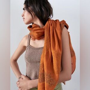 Zara Metallic Thread Floral Orange Scarf